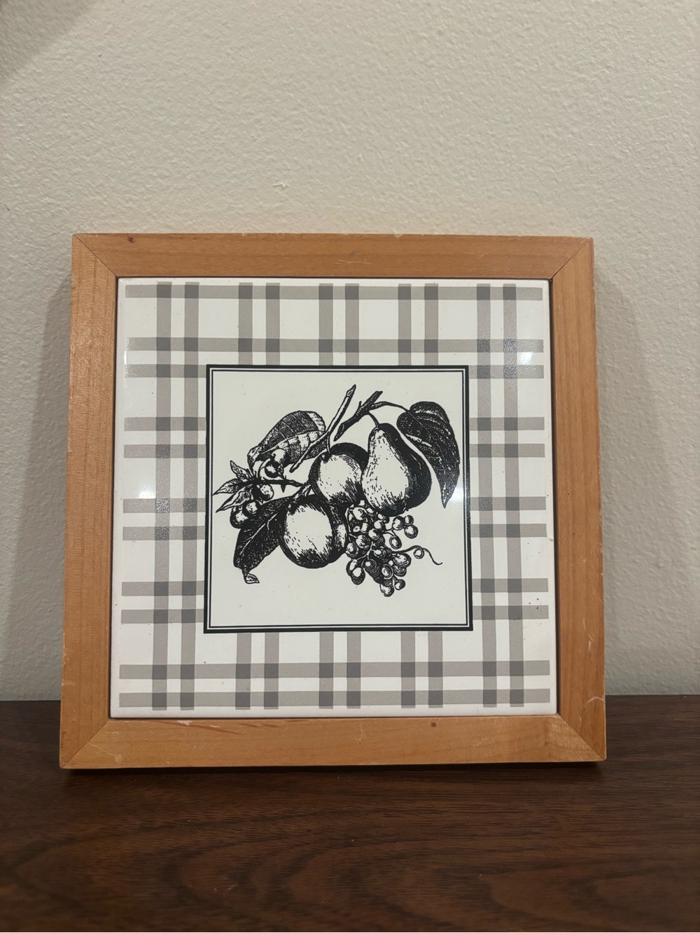 Vintage Ceramic Tile with Wood Frame - Picture 2 of 3